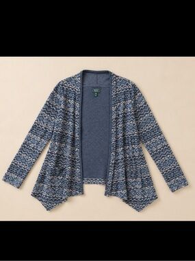 Roots Canada Fair Isle Open Cardigan Sweater Blue Nordic Knit Size Medium Office